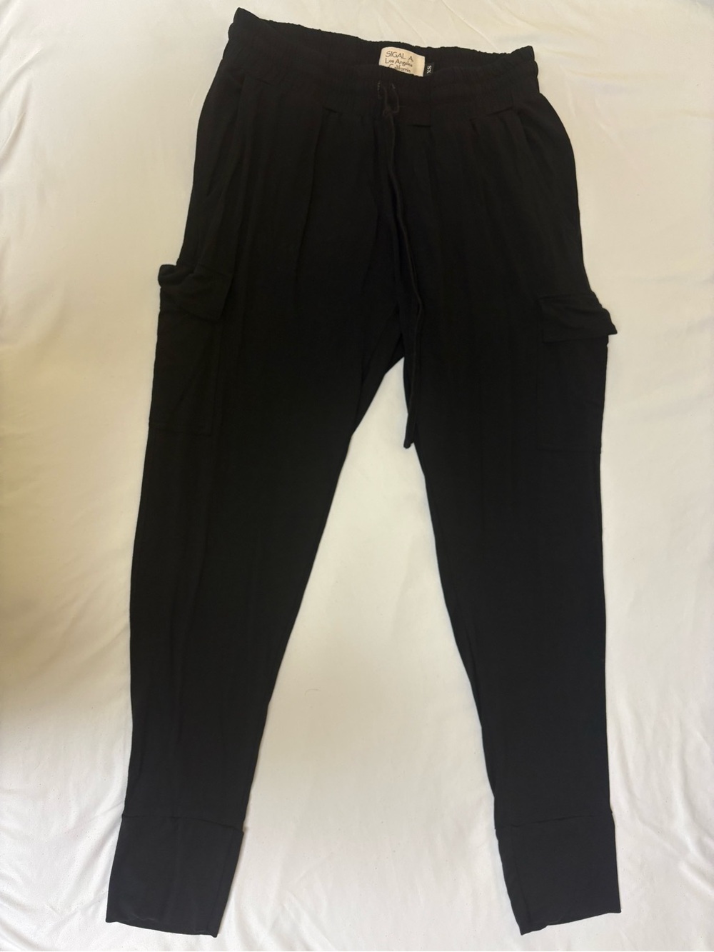 Black Ribbed Cargo Jogger Pants Made in USA Extra Small Loungewear